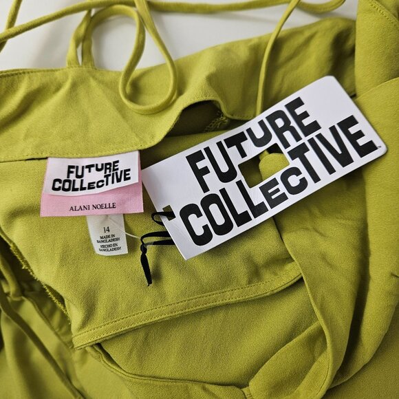 Womens Strappy Lime Green Maxi Dress Size 14 Boho Cut-Out Front & Open Back - Picture 11 of 12